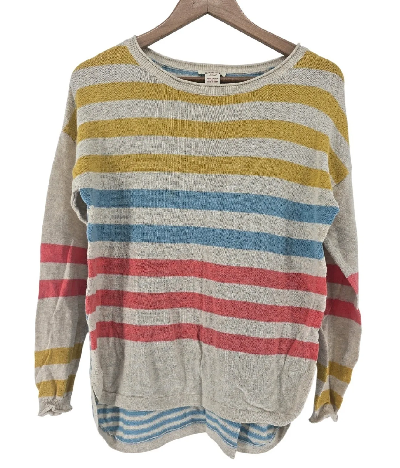 Sundance PM Striped Cotton Blend Sweater Pullover Knit Top Blue Yellow Red - Image 1