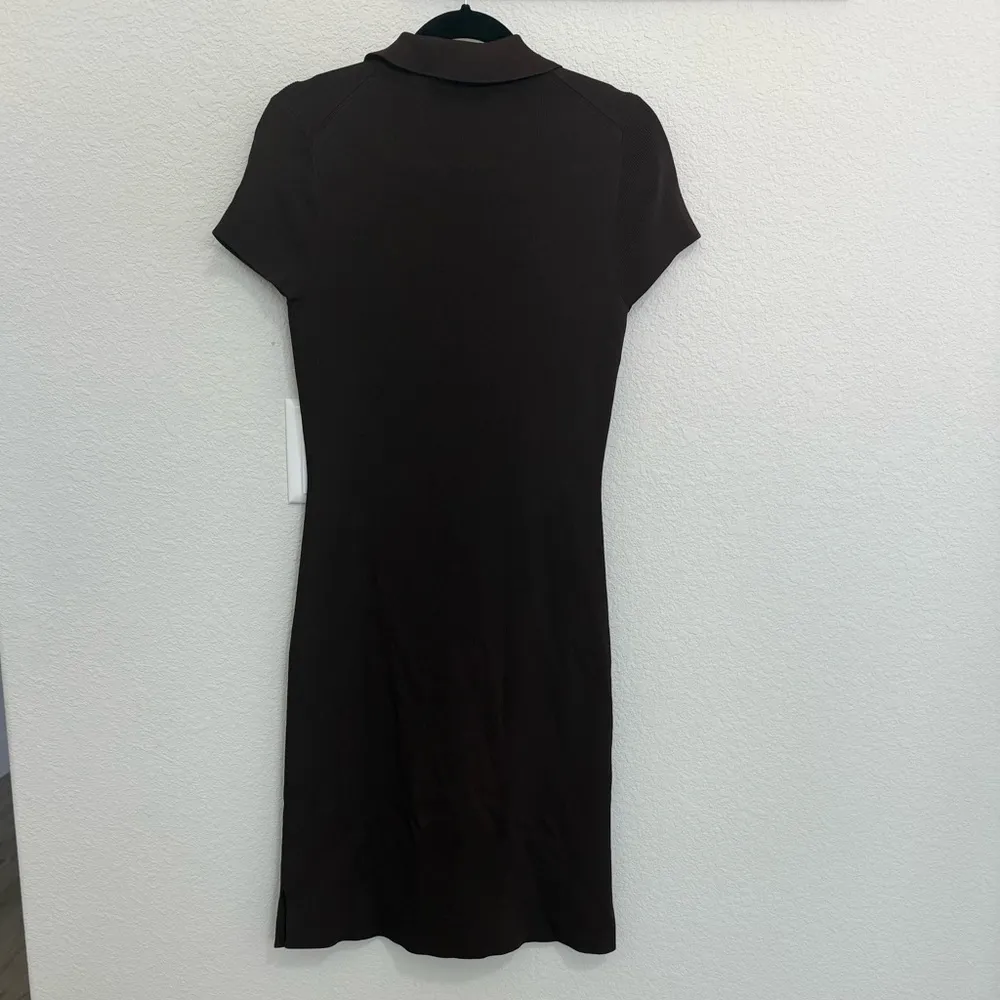 BCBGMaxAzria Bodycon Polo Dress Stretch Knit Buttons Chocolate Brown Medium M - Image 5