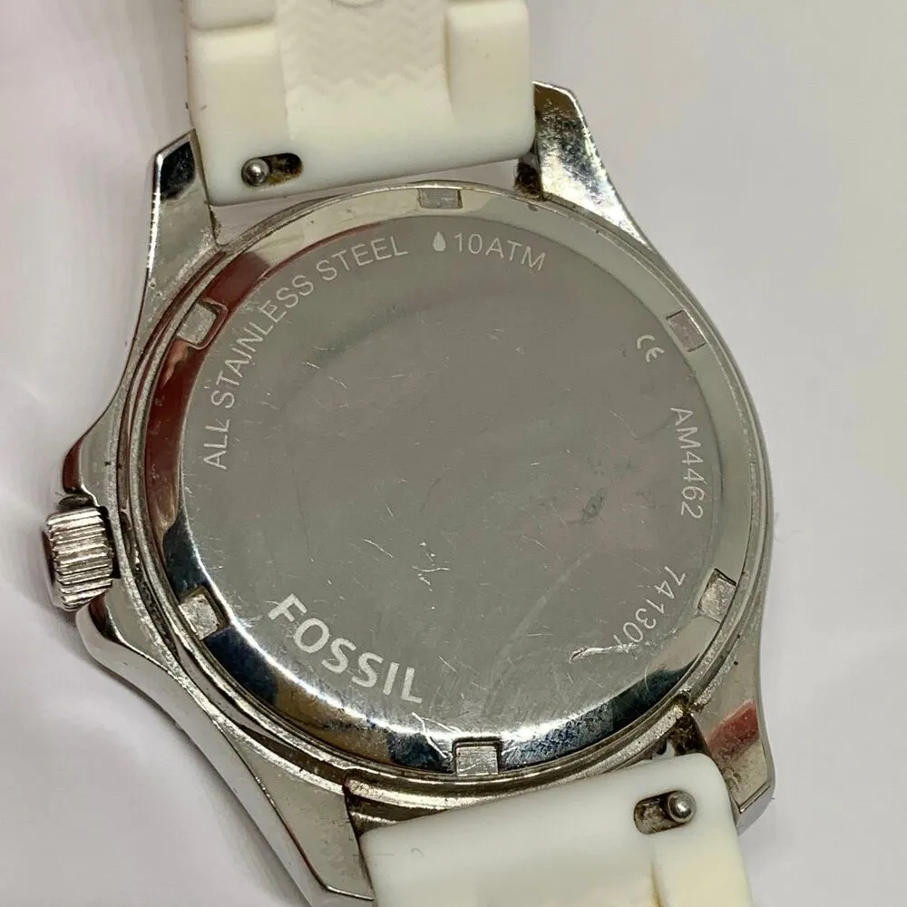 Fossil Ladies AM4462 S Quartz analog Date watch Silver tone 36 mm WR running - Image 5