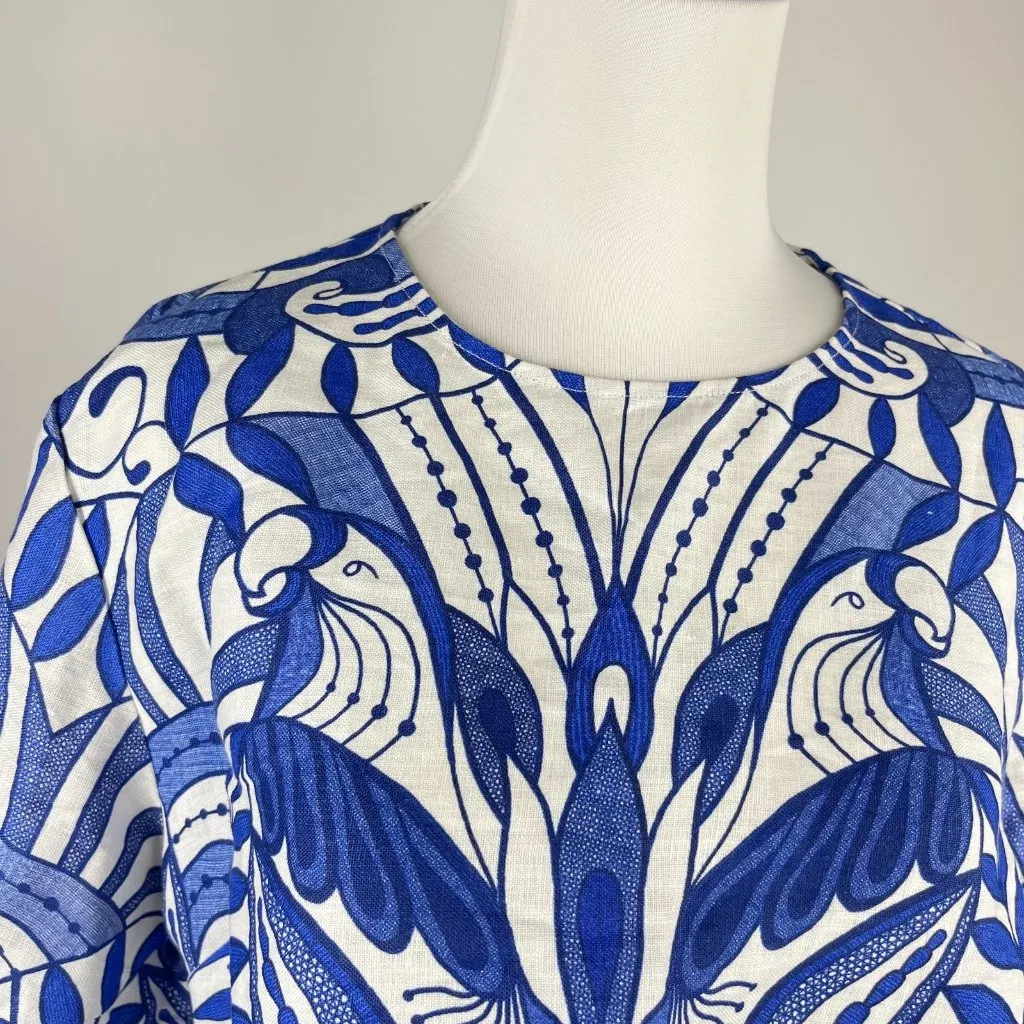 NWOT Farm Rio Linen Lace Nature Short-Sleeve Crop Wavy Blouse Size S Blue - Image 4