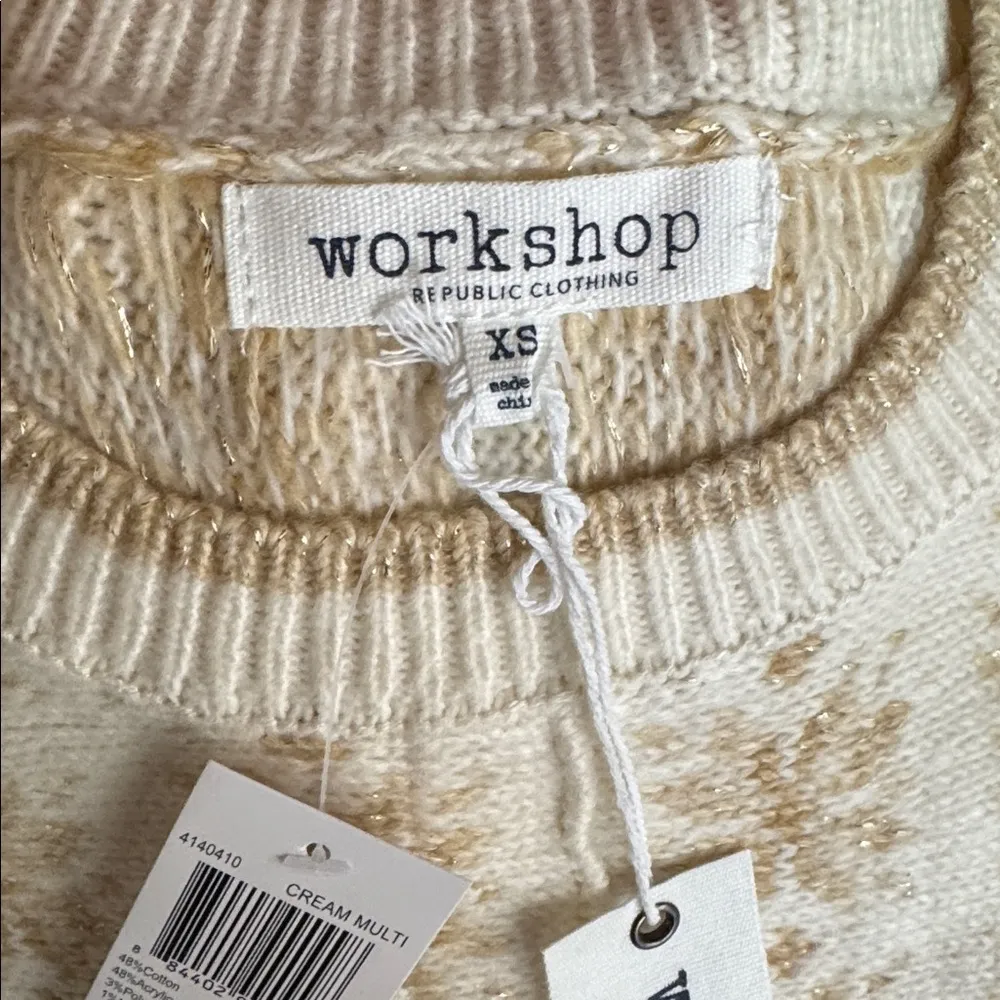 NWT Workshop Republic Clothing Womens Sweater Size XS Fair Isle Cream Gold Cozy - Image 11