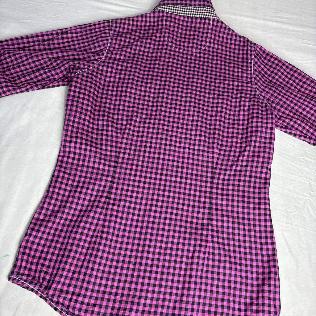 Pink and Black Checkered Women's Blouse Size M - Image 5