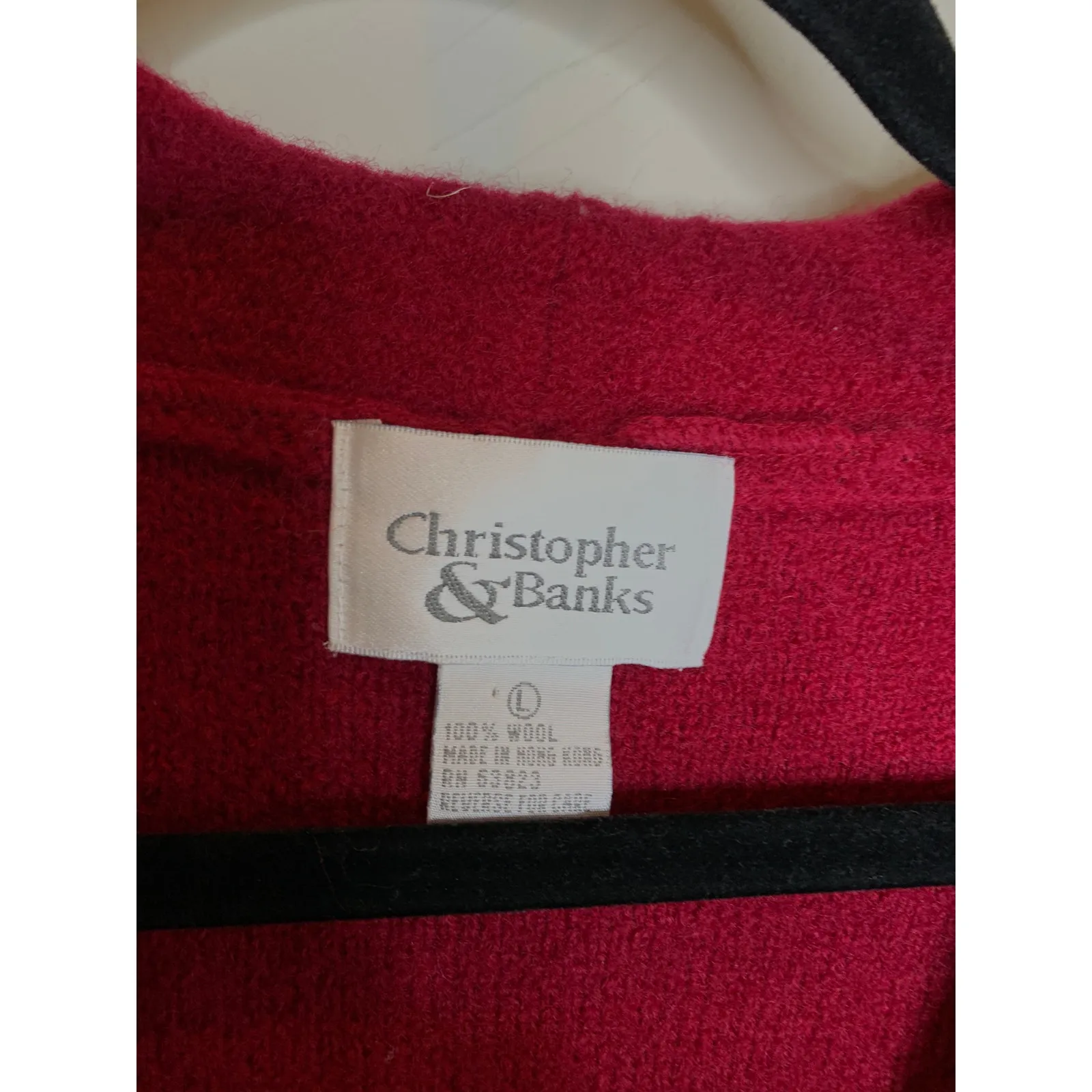 Red Wool Sweater Jacket Black Trim Vintage Christopher & Banks Sz Large - Image 7