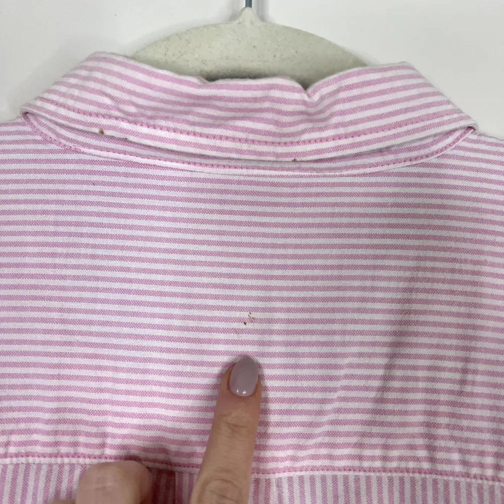 Vintage Women's Bugle Boy Pink & White Striped Button Down Preppy Academia Shirt - Image 8