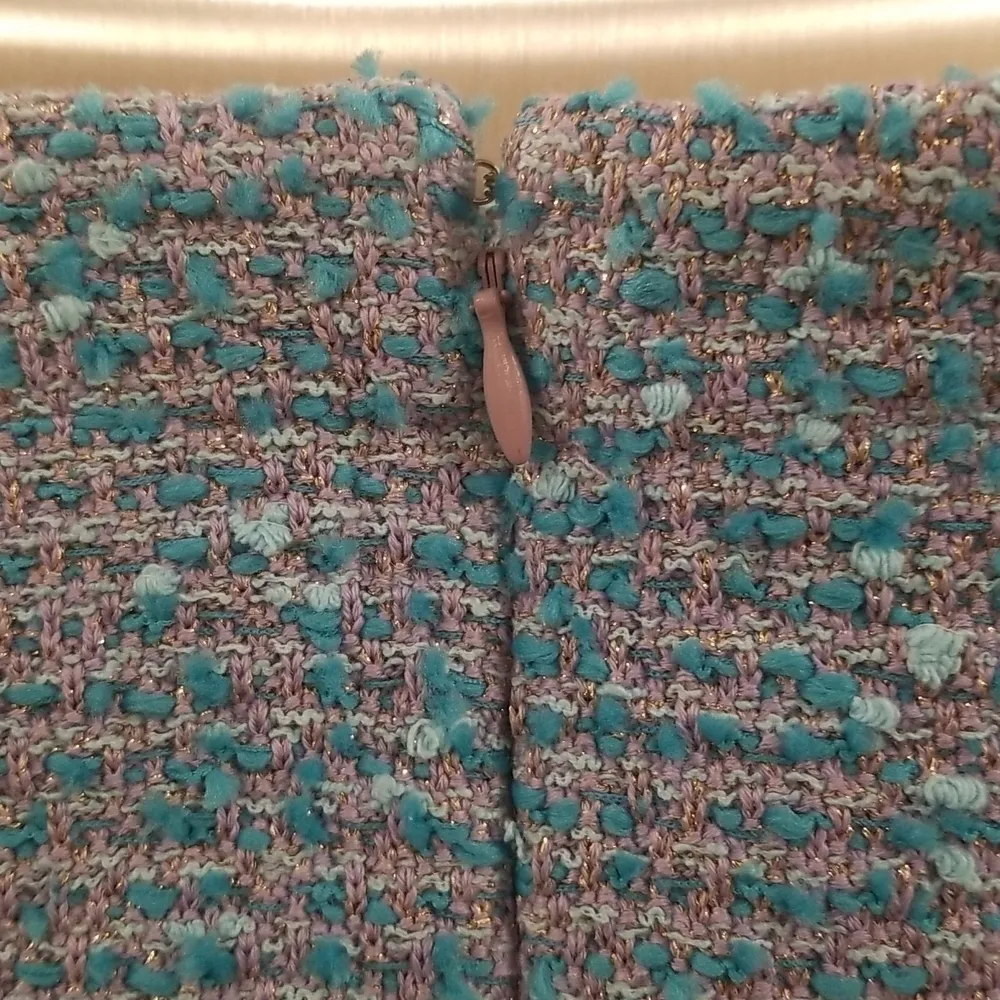 💕ST. JOHN💕 Cotton Blend Confetti Tweed Boucle Metallic Knit Midi Skirt Blue 14 - Image 5