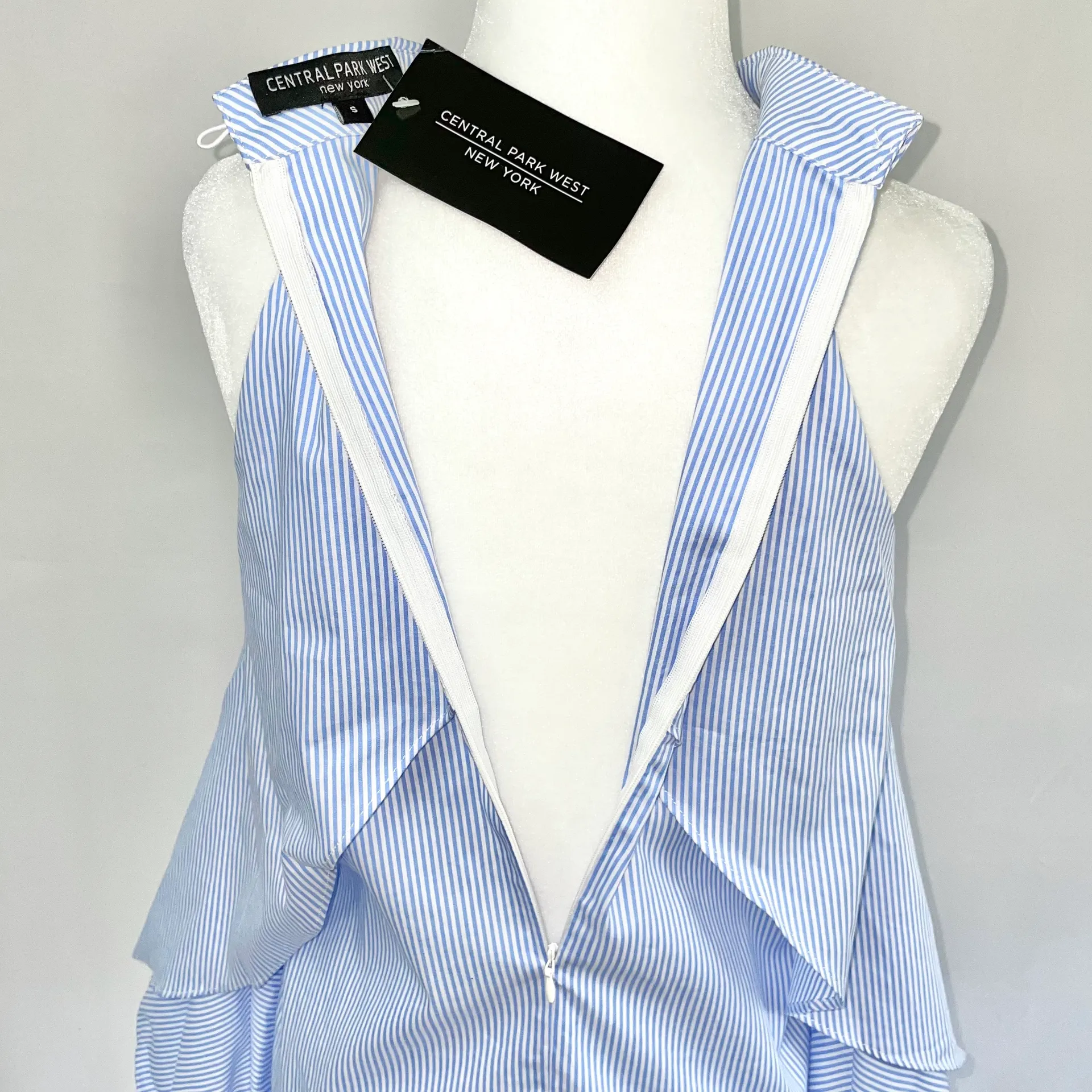 New  Fold Over Cold Shoulder Shirt Blue White Stripe - Image 13
