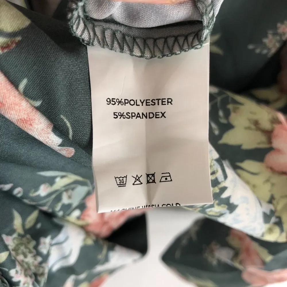 Bloomchic Womens V-Neck Blouse Floral Short Sleeve Elastic Hem Green Pink 14-16 - Image 4