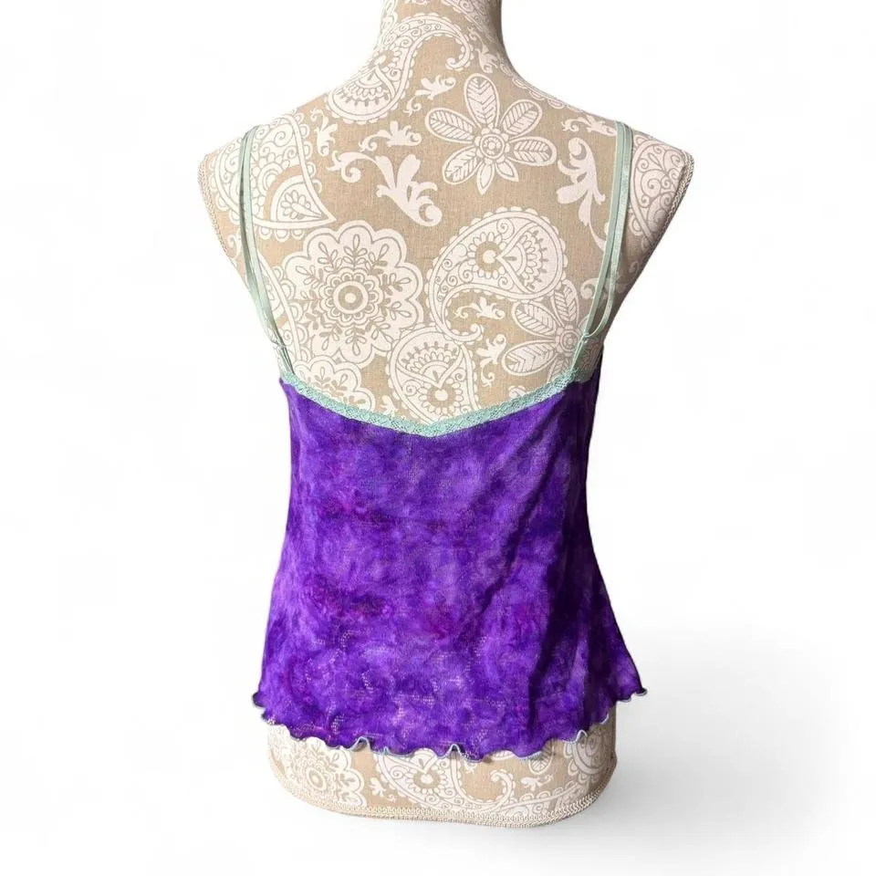 Y2K Fairycore Purple Mesh Lace Trim Cami Top | 2000s Indie Sleek Clubwear Tank Size L - Image 5