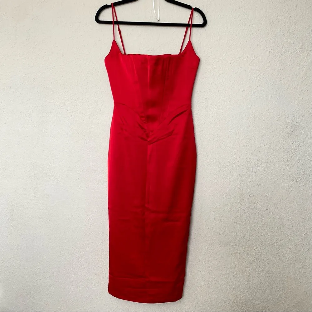 House of CB Anais Satin Corset Dress Red scarlet Size S midi NWOT - Image 5