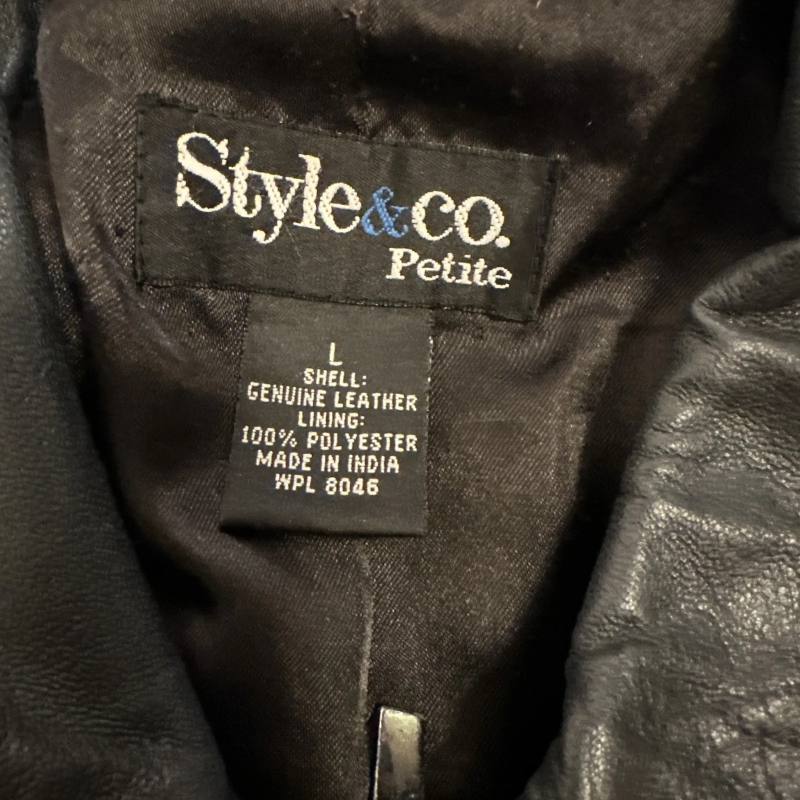 Black Leather Jacket Mob Wife Women’s Large Petite Full Zip Style & Co. Retro - Image 5