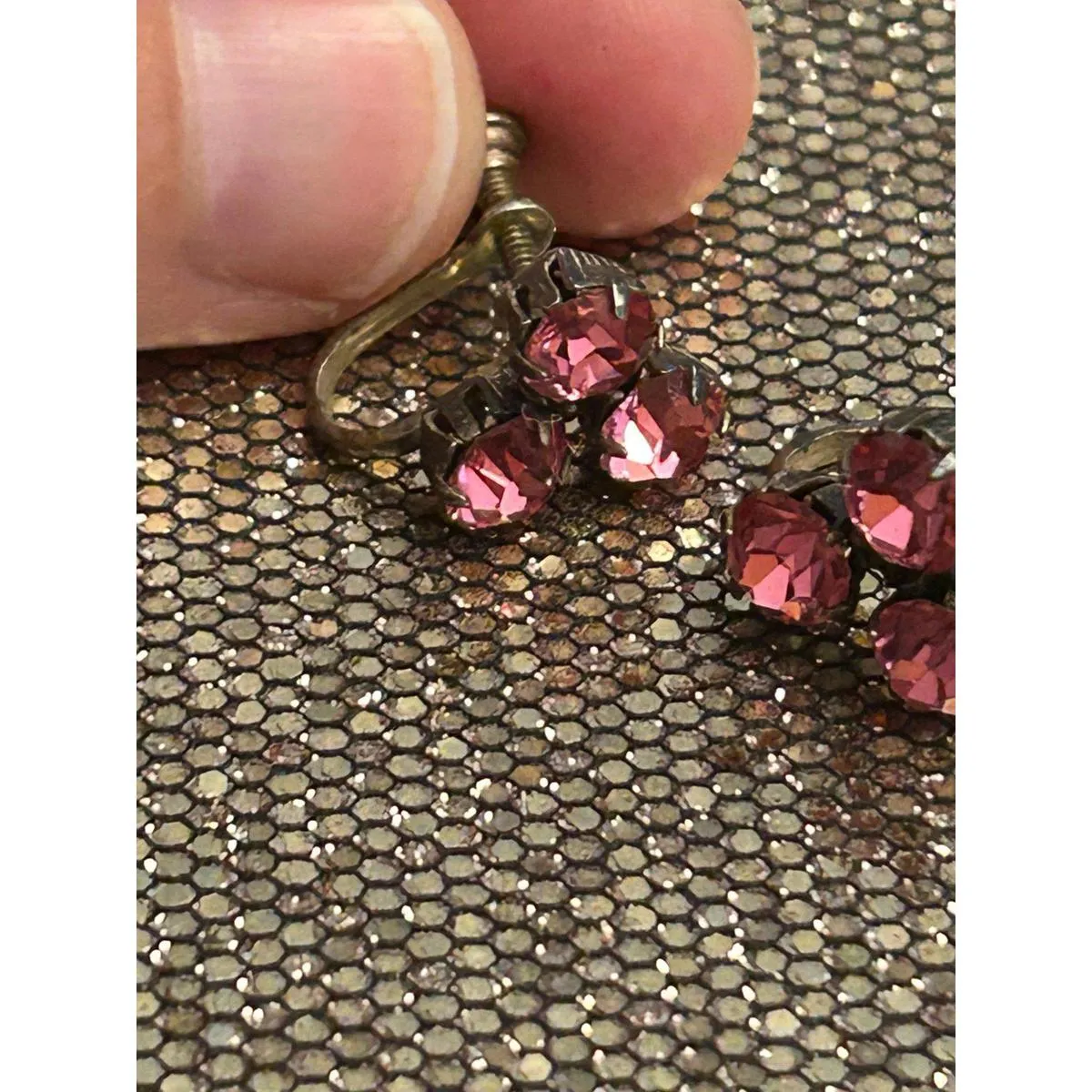 925 sterling silver earrings no hole pink tarnished - Image 6