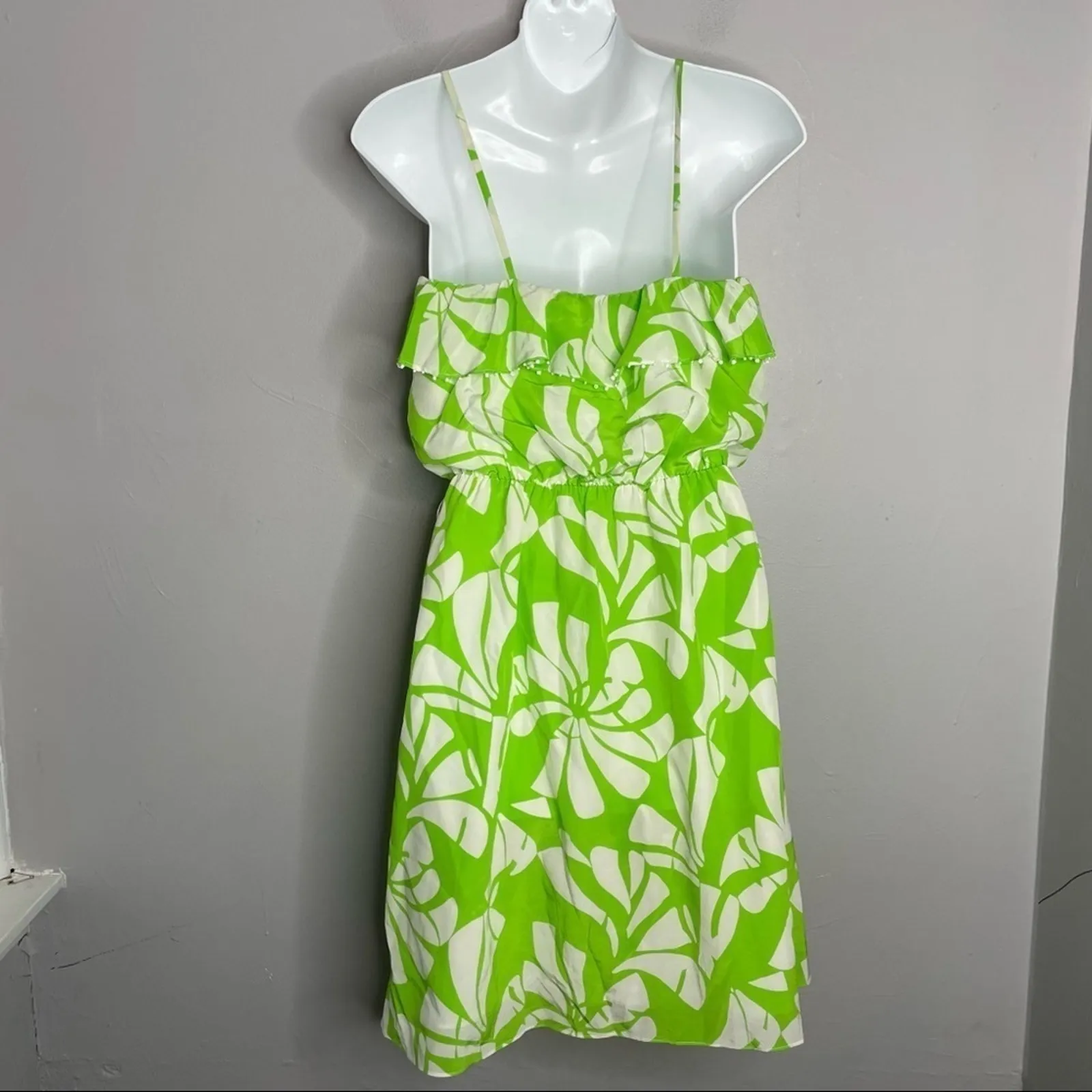 LILLY PULITZER Silk Dress Womens Size 4 Floral Beaded Ruffle Maximalist Colorful - Image 6