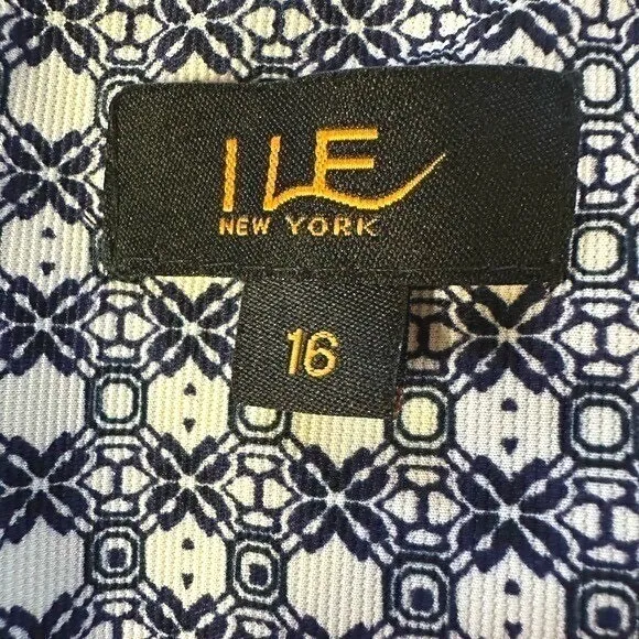 I Le New York Belted Dress Navy & White Size 16 Chain Print Career Work Wear Blue - Image 8