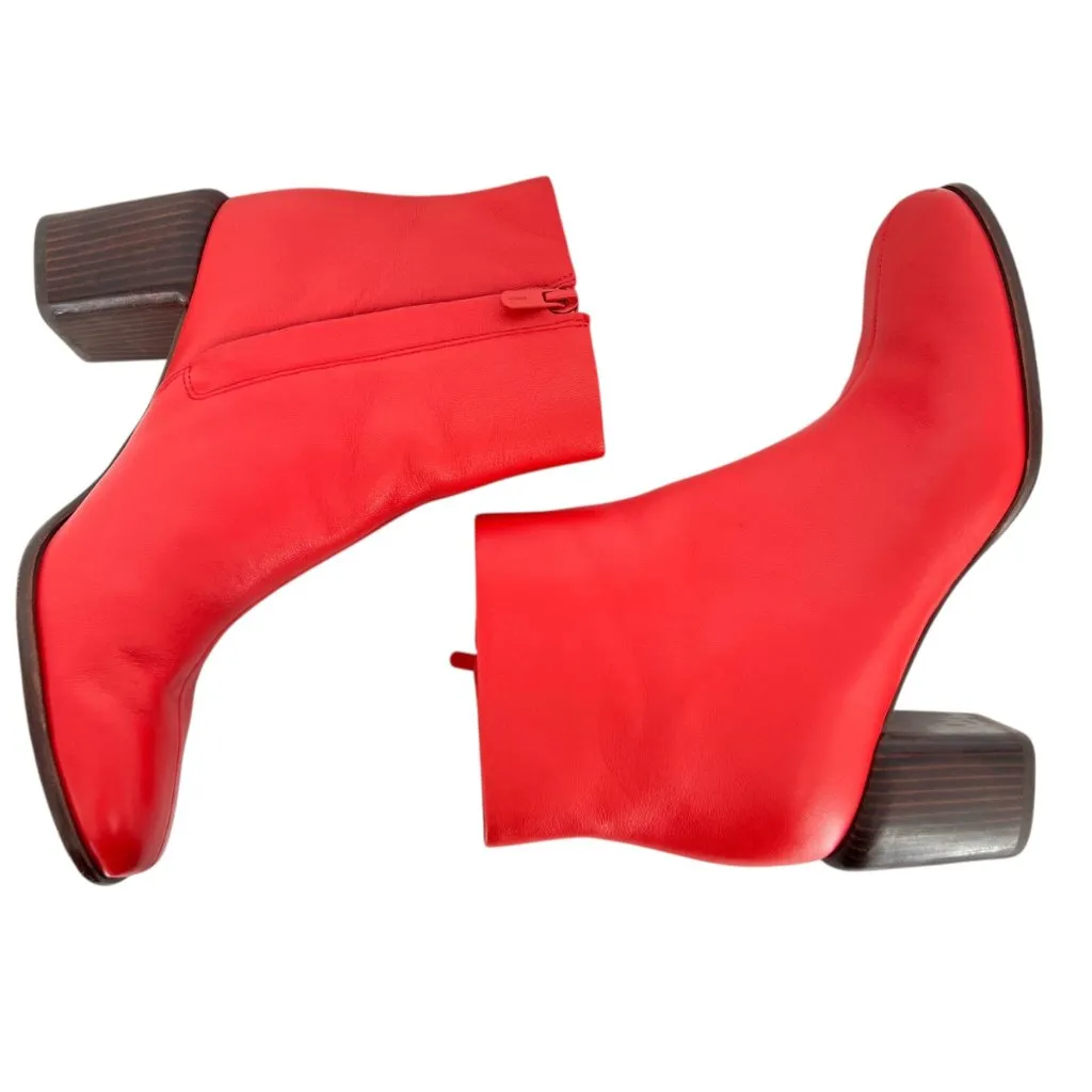 Vince Maggie Block Heel Red Leather Ankle Boots Size 9 - Image 9