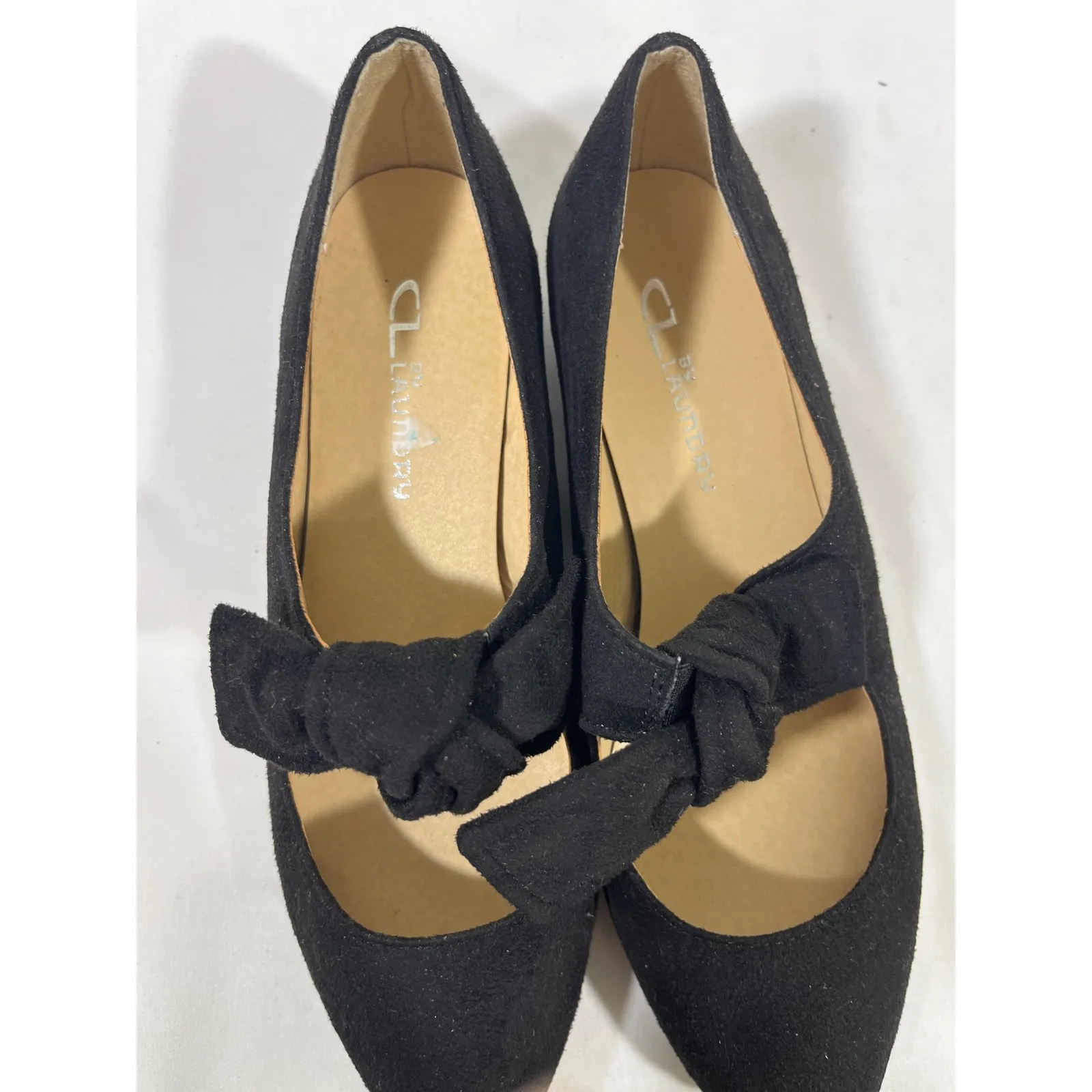 CL by Laundry Women Black Suede Bow Mary Jane Ballet Flats Pointed Toe Sz 7.5 - Image 6