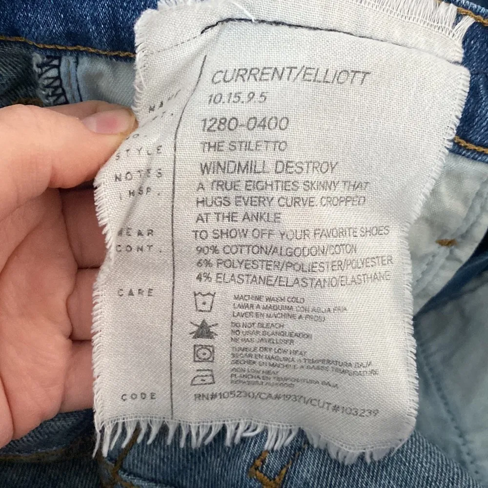 Current Elliott the stiletto windmill destroy slim jeans busted knee size 25 - Image 14