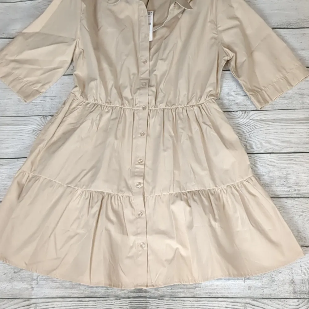 Stradivarius cream button down dress size large - Image 2