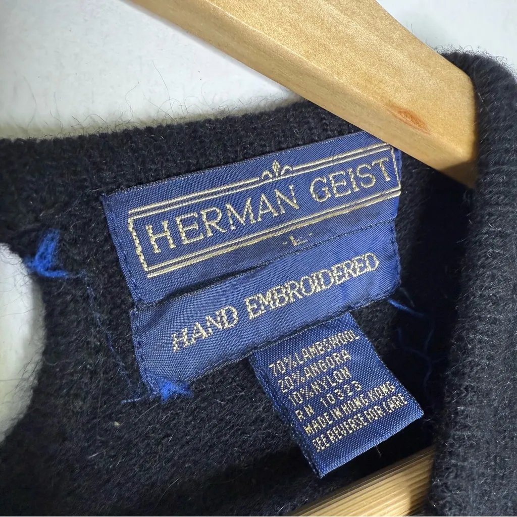 Herman Geist Vintage Hand-Embroidered Wool Blend Sweater Women’s Large - Image 5
