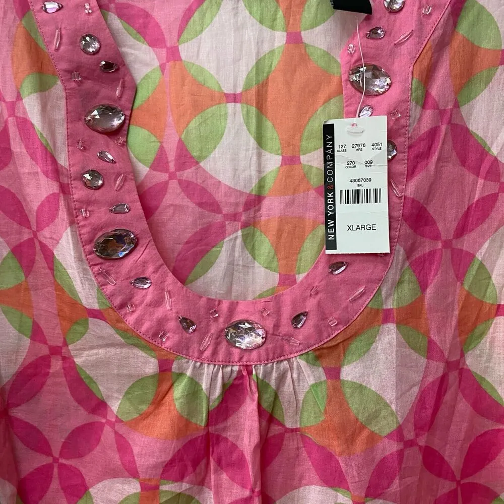 NWT New York & Company 3/4 Bell Sleeve Pink Blouse Scoop Neck Size XL Cotton - Image 8