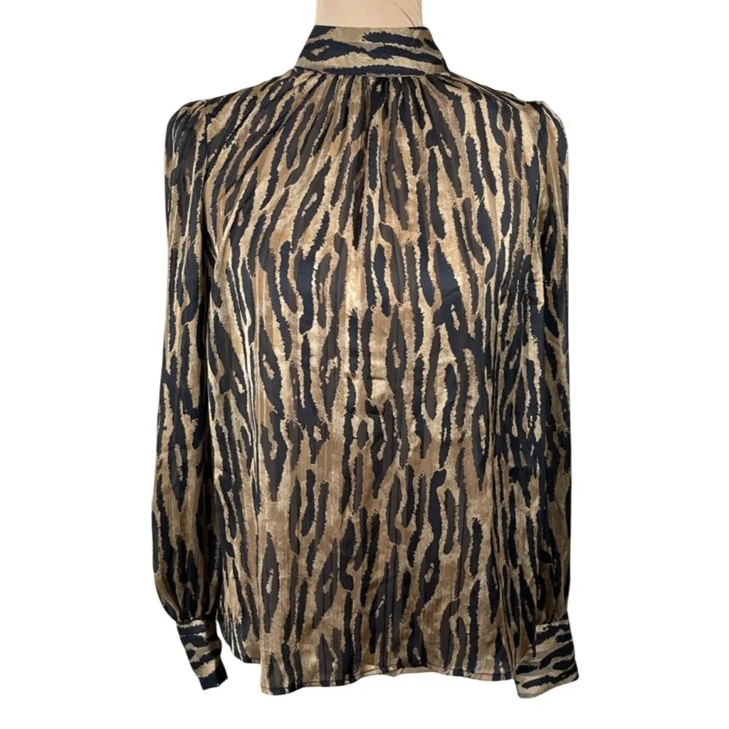 New H & M Women's Blouse Brown Black Leopard Size S Small Mock Neck - Image 2