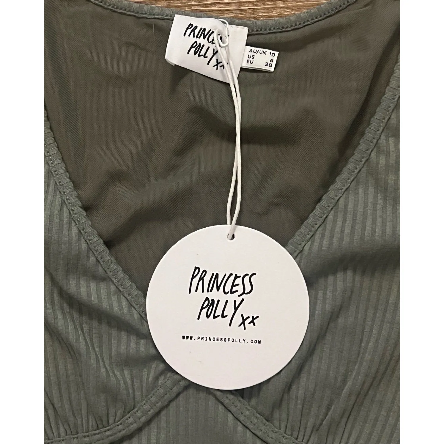 Princess Polly Indiana Sage green khaki mini dress - Image 3