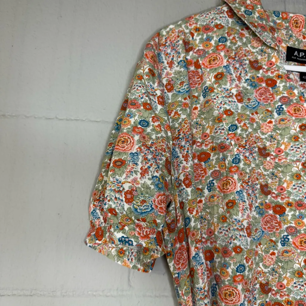 A.P.C Carmen Button Down Floral Printed Vintage Style Shirt Dress EU 42 US 10 Green - Image 8