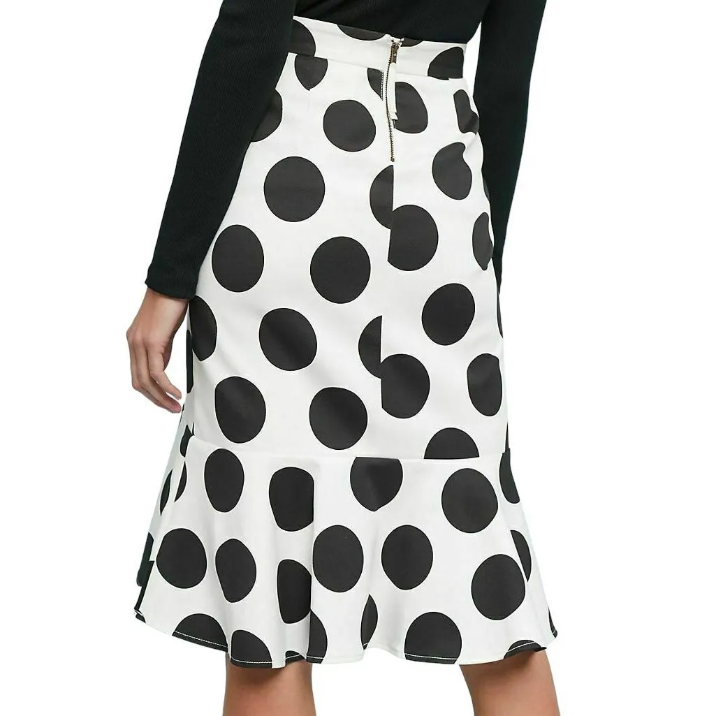 Anthropologie Maeve‎ Size 2 Skirt Trumpet Black White Polka Dot Knee Length 437 - Image 2