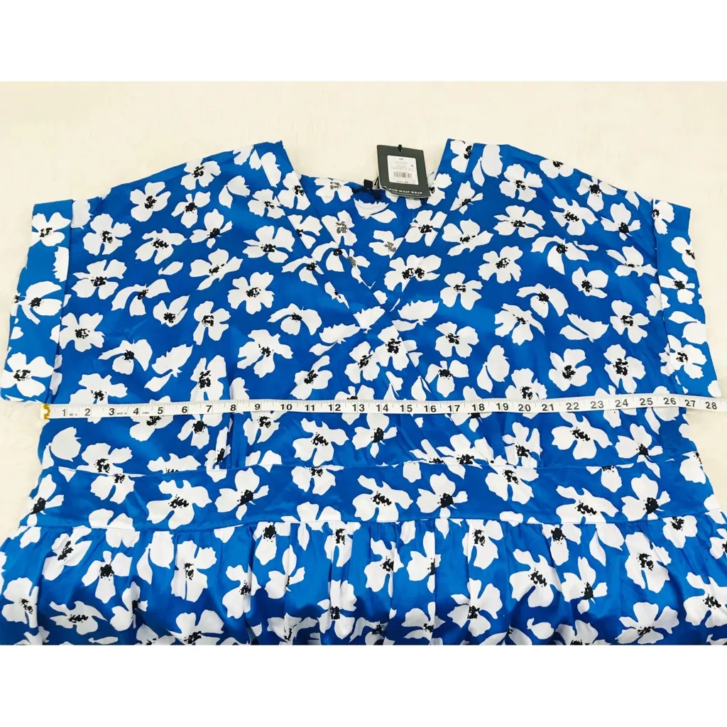 WHO WHAT WEAR Blue Floral Print Short Sleeve Midi Dress Faux Wrap Size‎ 4X New - Image 10