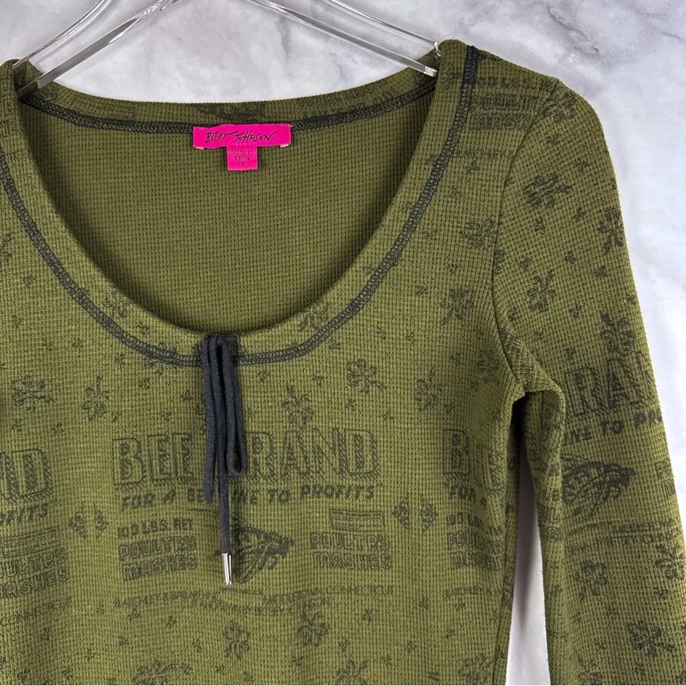 Betsey Johnson Vintage Runway Bee Brand Waffle Knit Midi Dress Retro Green S - Image 4