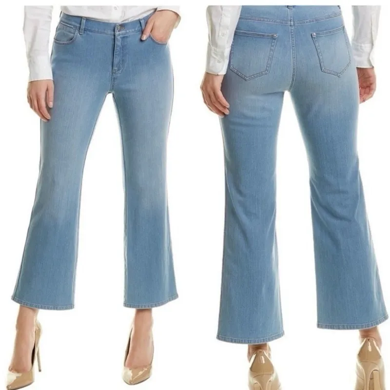 Lafayette 148 New York Mercer Cropped Kick Flare Stretch Denim Size 14 Blue - Image 2
