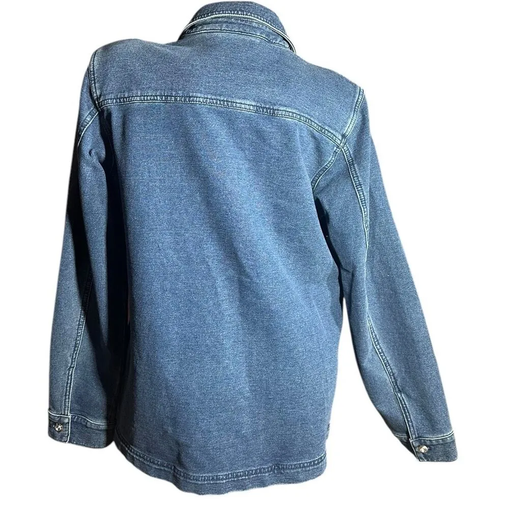 Quacker Factory Dream Jeannes Dark Wash Rhinestone Knit Denim Jean Jacket Size M Blue Size M - Image 7