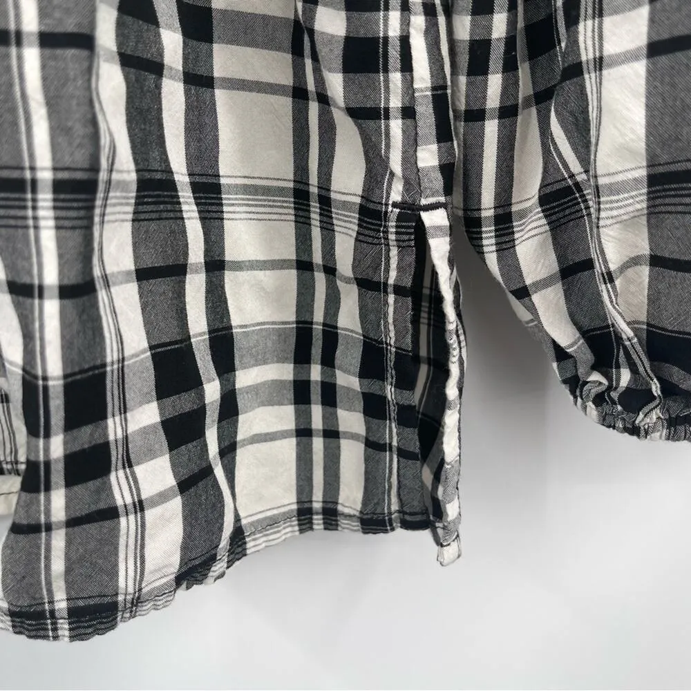 LOFT ANN TAYLOR Top Peplum Plaid Blouson Henley B&W Business Casual Size Small - Image 8