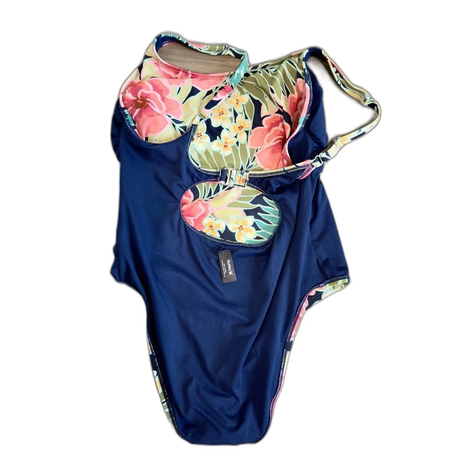 Hurley womans One Piece Swimsuit Sz L UPF 50+ floral print Padded Ajustable - Image 8