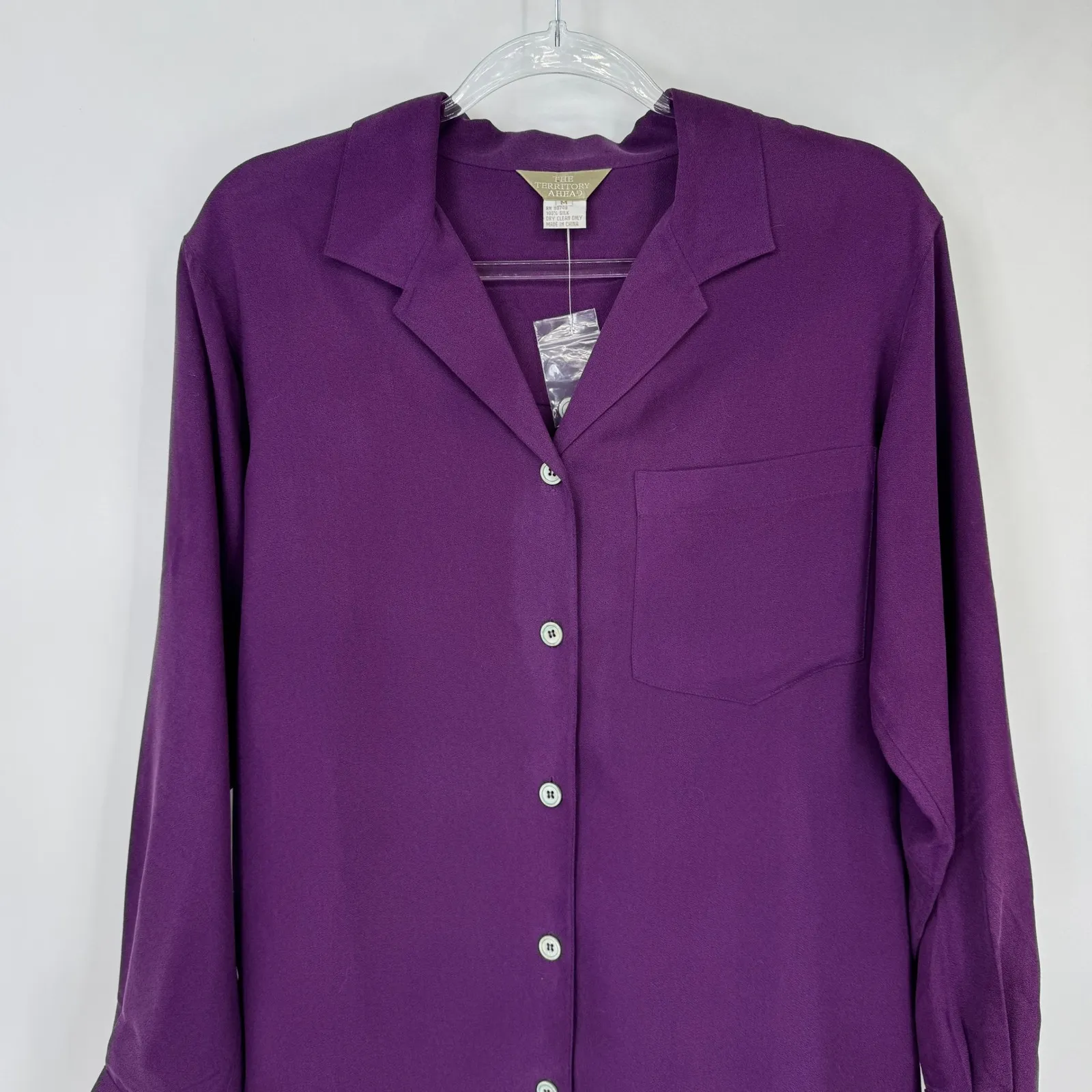The Territory Ahead Silk Button Up Shirt Dress Purple Womens Medium NWOT - Image 2