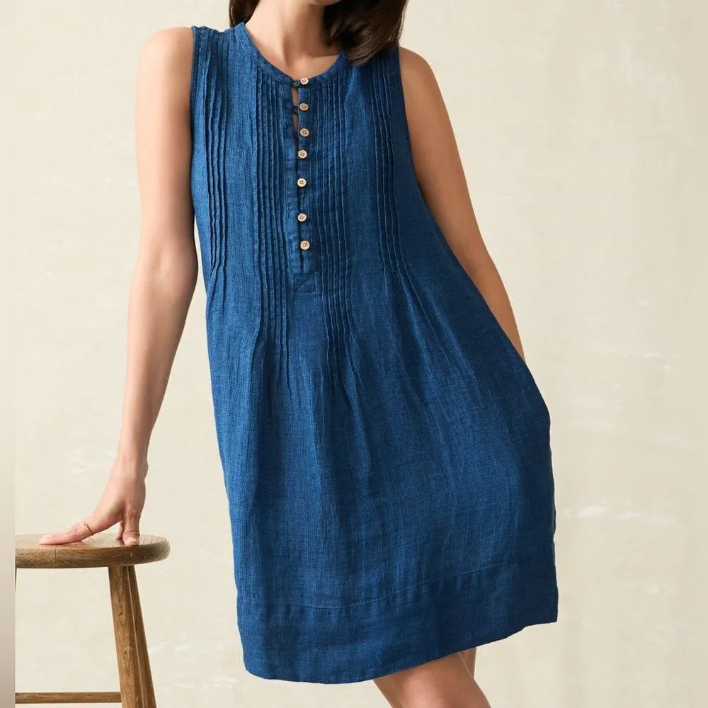 Faherty 100% Linen Isha Sleeveless Basketweave Dress Indigo Blue Size Large - Image 14