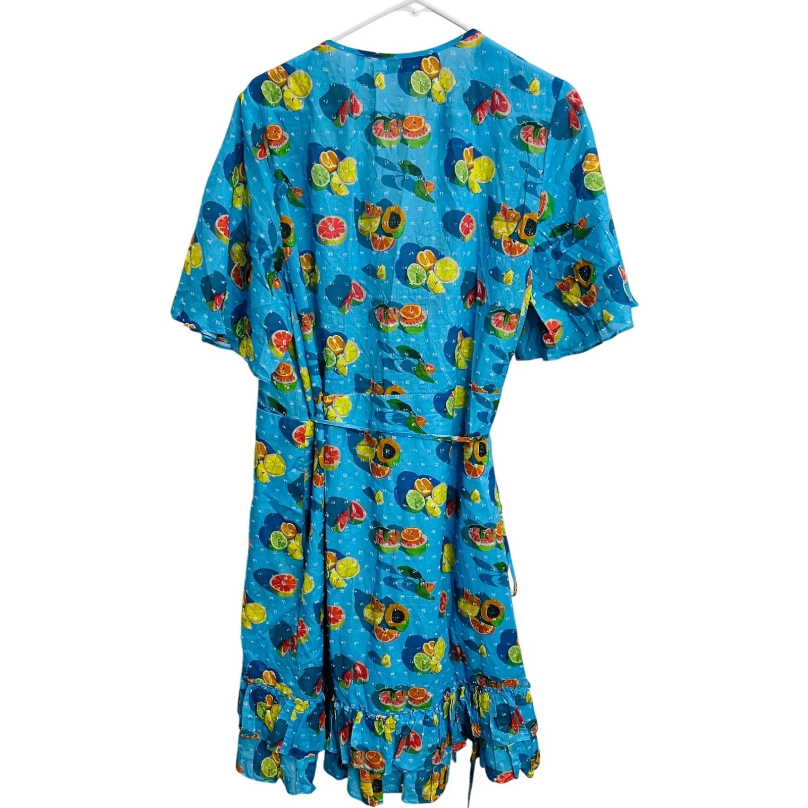 Rachel Antonoff Abby Wrap Dress Citrus Fruit Print Ruffle Hem XXL Maximalist - Image 3