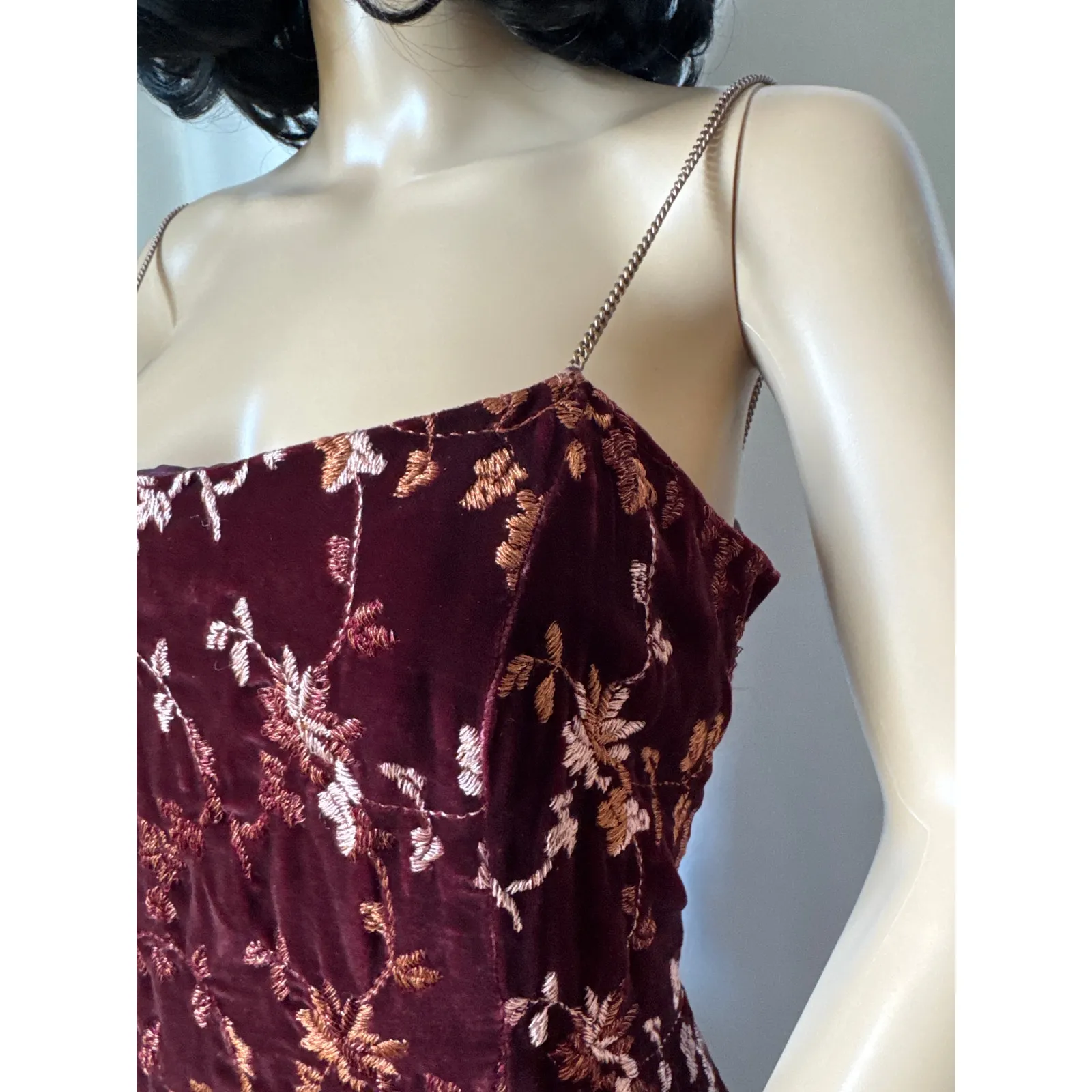 Vintage Oscar de la Renta Velvet Burnout Floral Slip dress chain straps M - Image 11