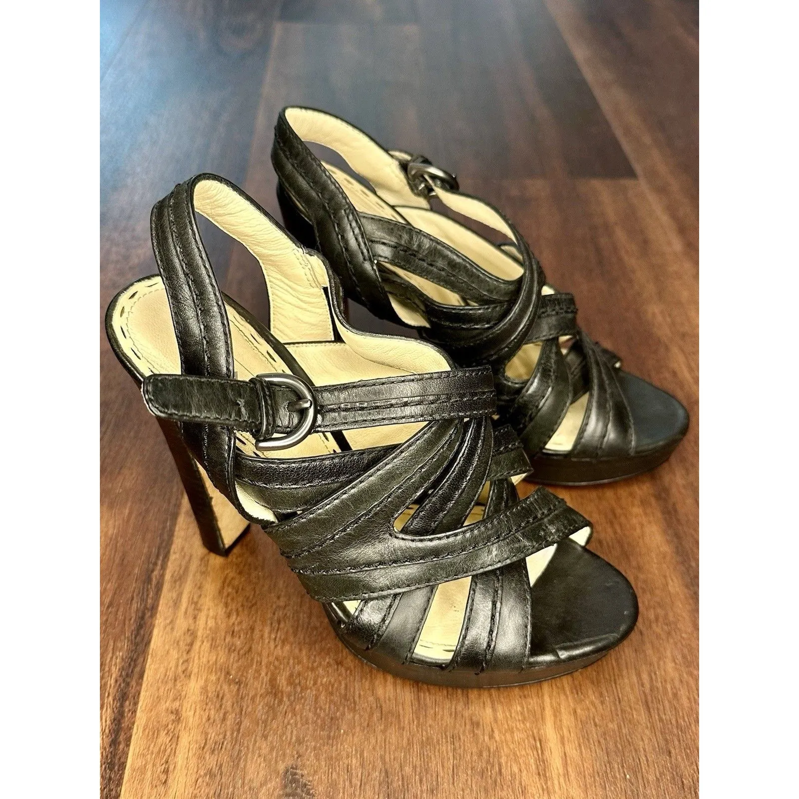 Coach Strappy Black Leather Heeled Sandals Size 6 EUC!!! - Image 2