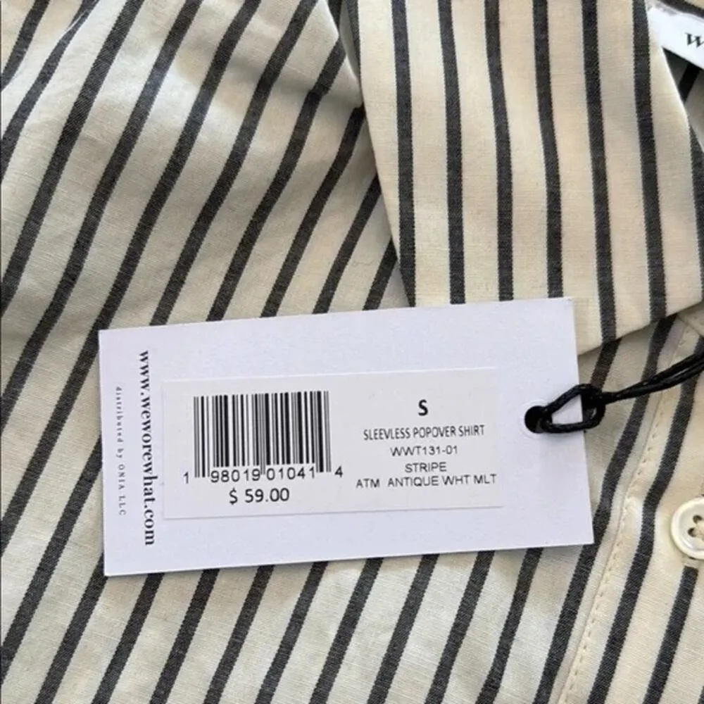 NWT Weworewhat Cropped Sleeveless Popover Shirt Small Antique White Grey Stripe - Image 7