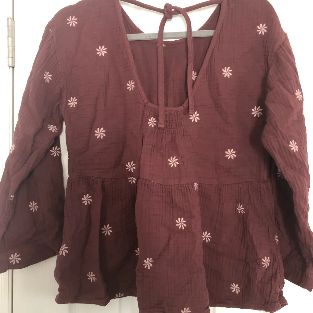 Madewell embroidered floral top with back‎ tie detail women’s size small cotton - Image 7