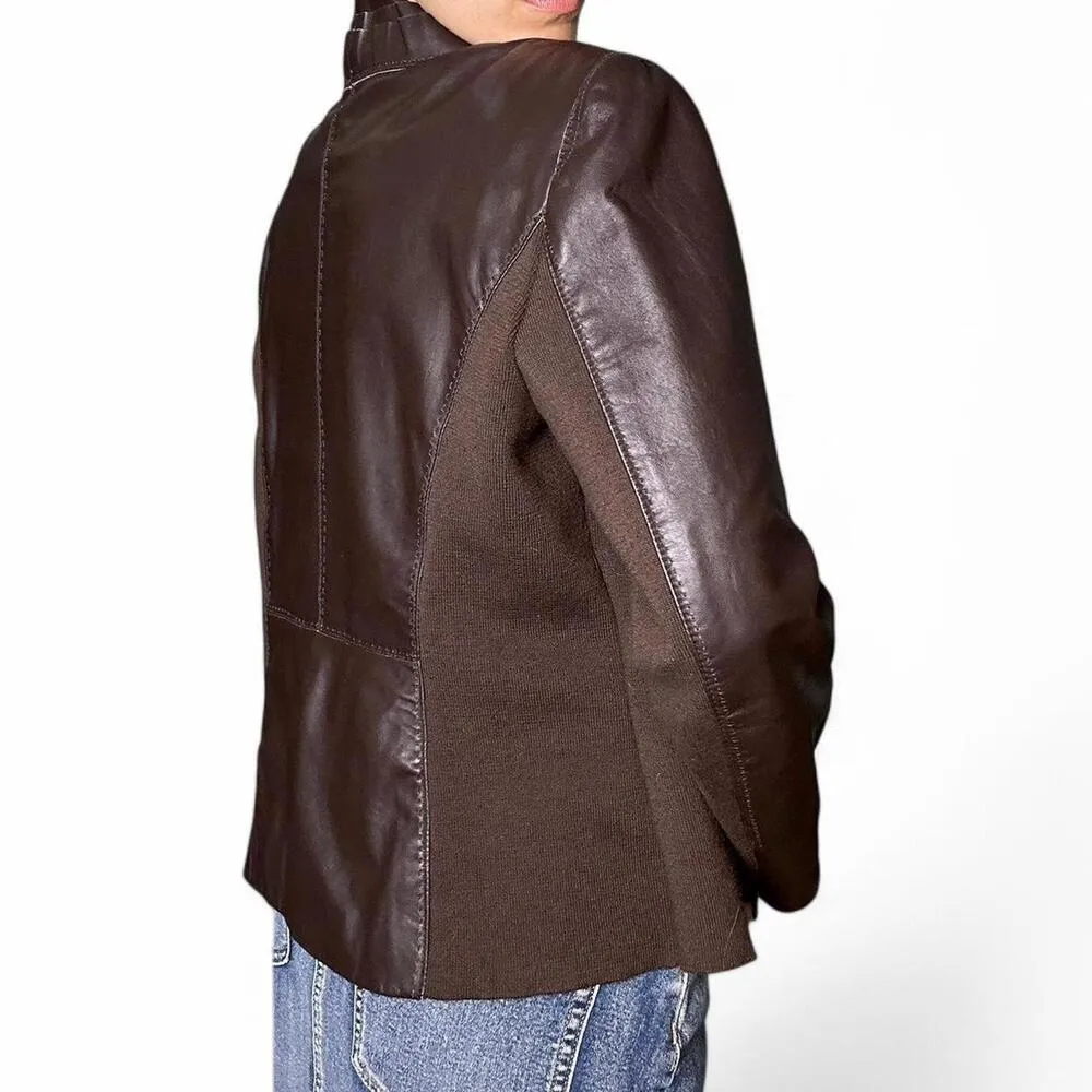 Brown leather ruffled paneled jacket with a boho vibe #leatherjacket - Image 2