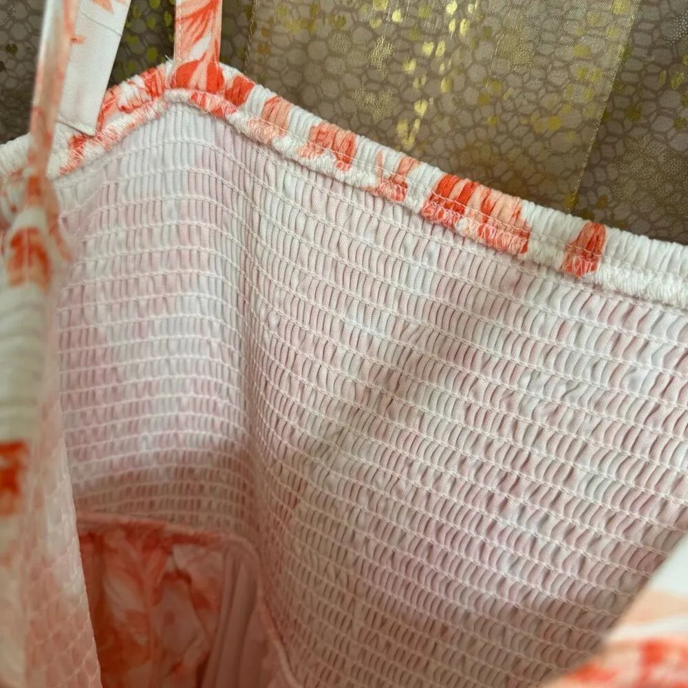 Torrid Coral Orange Tropical Midi Smocked Tie Strap Vacation Luau Dress 1X NWT - Image 9