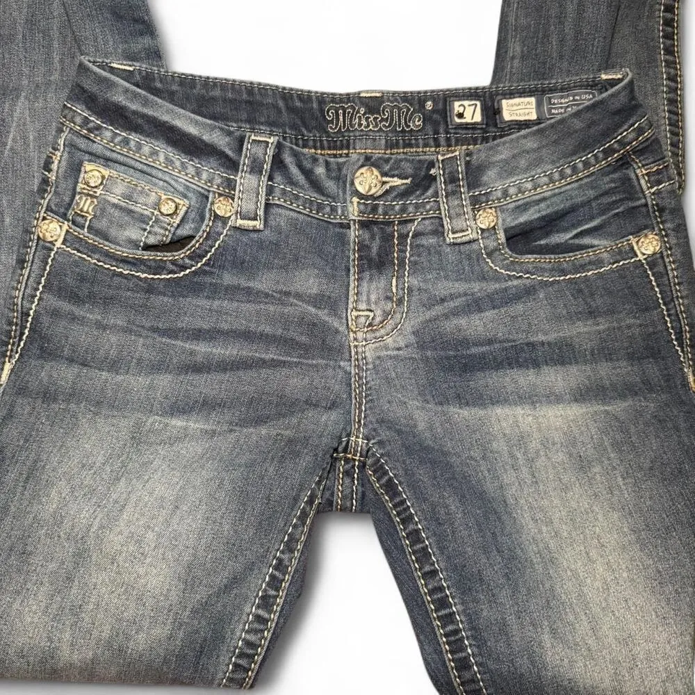 Miss Me Women's Signature Straight JE8448T3L Embellished Blue Jeans Size 27 - Image 4