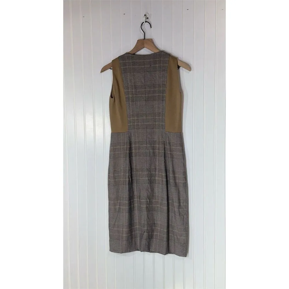 Akris Punto US 4 Sleeveless Wool Blend Sheath Dress Brown Plaid Career Academia - Image 2