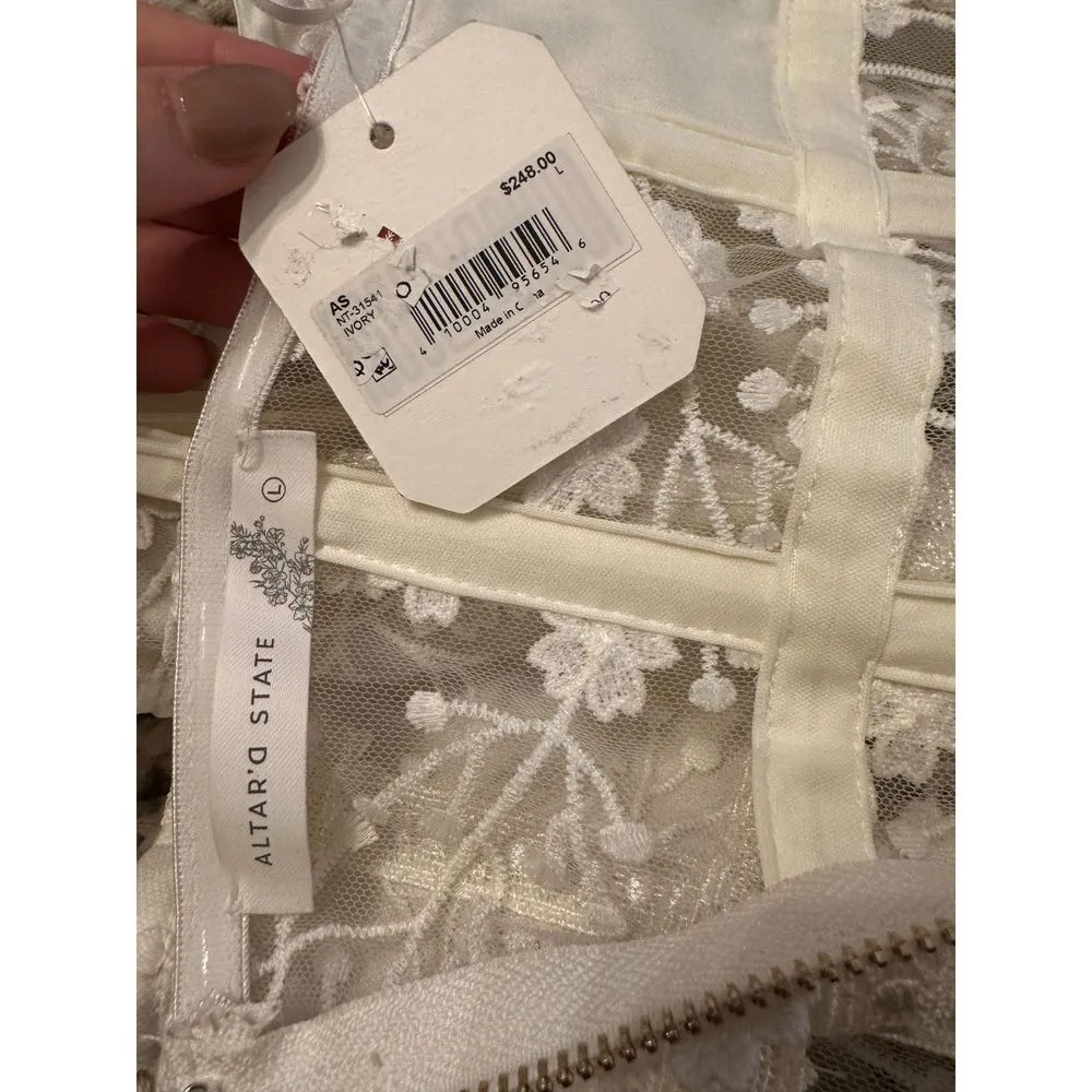 ALTAR’D STATE BRIDAL Evangeline White Floral Appliqué Corset Maxi Dress Sz L NWT - Image 7