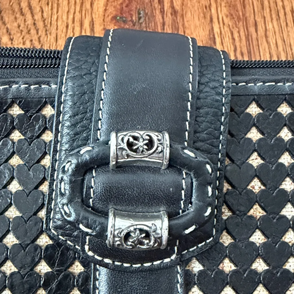 Brighton Black Leather Cut Out Hearts Crossbody Bag Handbag Purse - Image 4