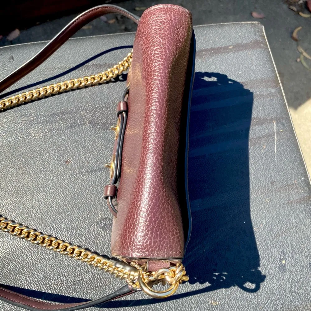 Coach Saddle Leather Bag Chocolate Brown With Leather  And Gold Chain - Image 7