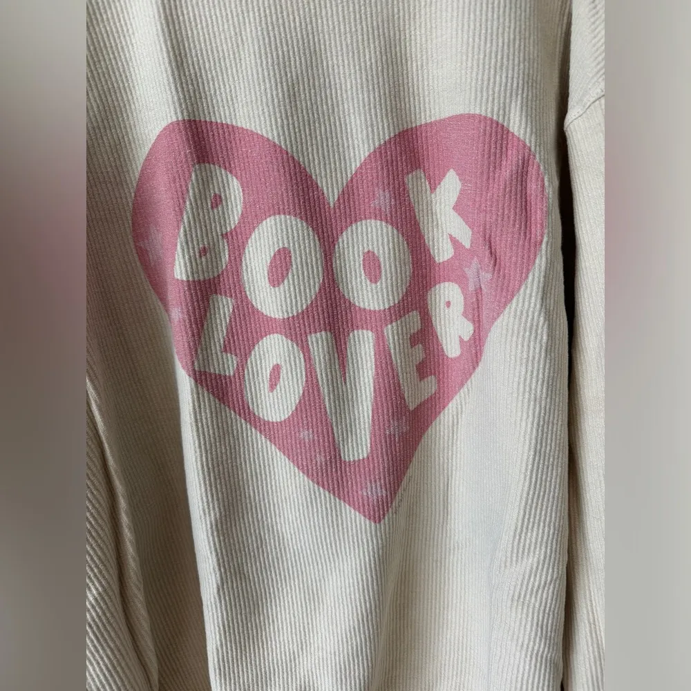 Book Lover booktok sweatshirt crewneck pullover ribbed corduroy heart beige Pink Size M - Image 2