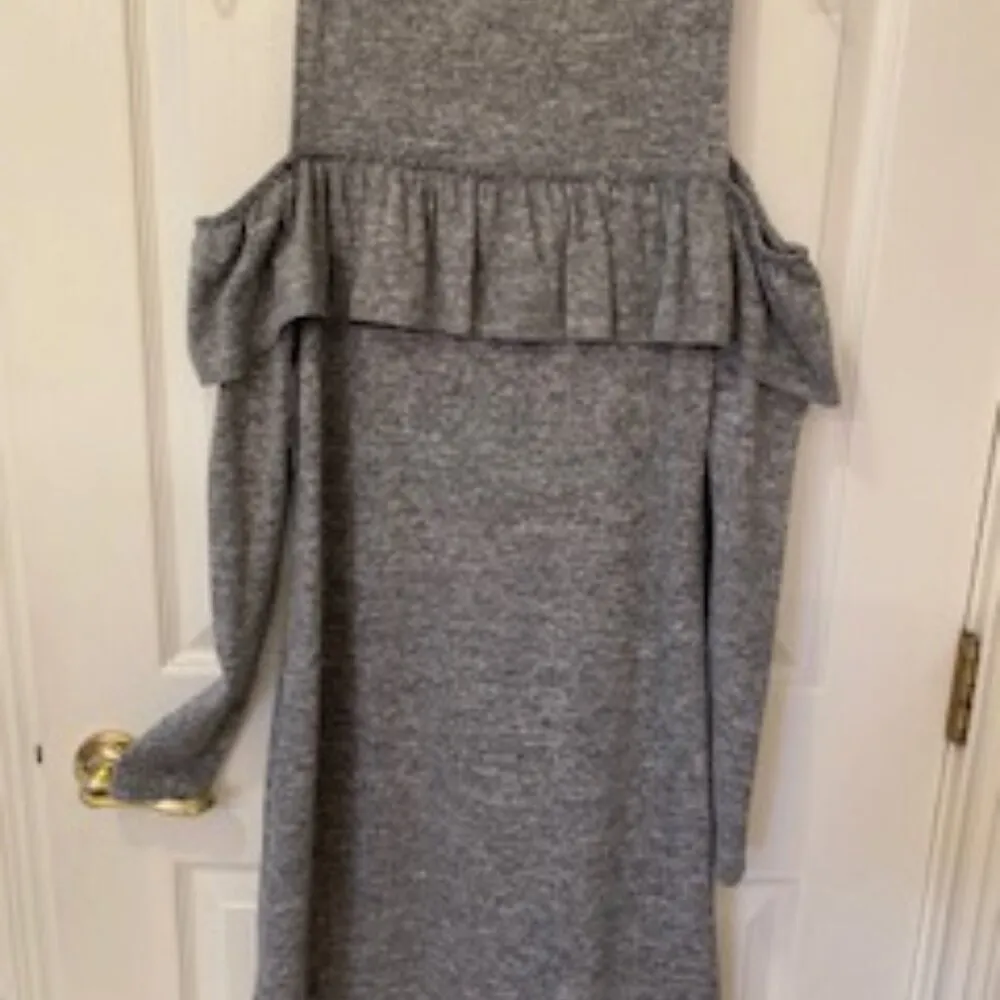 NWT Heathered Gray XS ANA Ruffle Sleeve Cold Shoulder Knit Sweater Mini Dress - Image 5