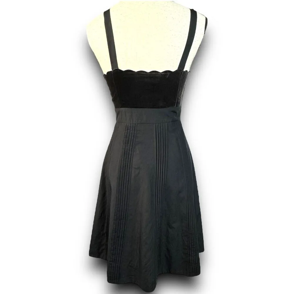 Moulinette Soeurs Black Fit and Flare Dress Velvet Top Pintuck Pleating Size 2 - Image 5